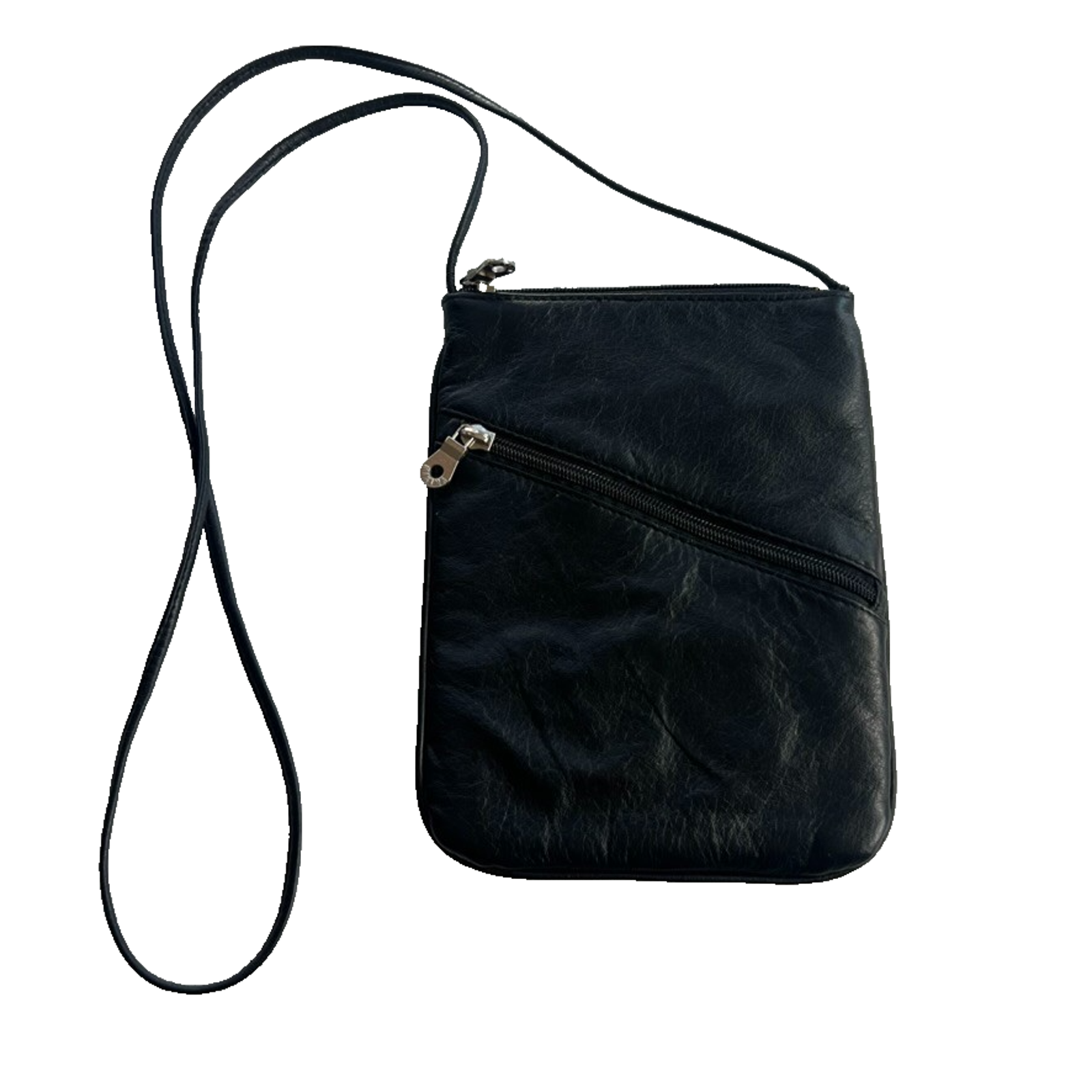 Wilsons Leather Maxima Black Crossbody Bag W/ Double Zippers